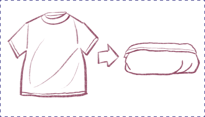 Illustration of a t-shirt that is turned into a folded burrito